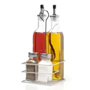 Set 4 Menage Olio Aceto Sale Pepe in Acciaio e Vetro